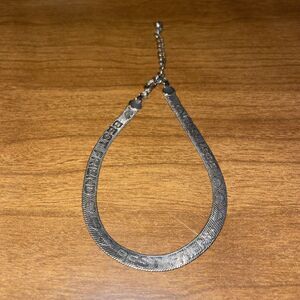 Silver Tone Flat Herringbone Fashion Bracelet “Best Friend” 10 Inch Adjustable